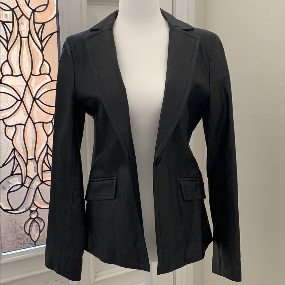 BCBG Maxazria black leather jacket size 4